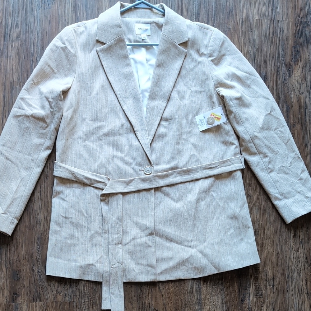 Nine West Tops Tan Belted Blazer  Size Large Women's